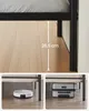 Collage showing the under-bed clearance of a bed frame, a robot vacuum cleaner, and a suitcase stored underneath. Náhled obrázku produktu