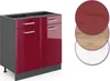 A kitchen cabinet base unit with two drawers and two doors, shown with material swatches. Náhľad obrázku produktu