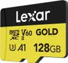 A close-up product shot of a Lexar Professional GOLD MicroSDXC memory card. Náhled obrázku produktu