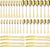 A set of gold-colored cutlery arranged in rows on a white background. Podgląd zdjęcia produktu