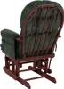 Rear view of a dark brown wooden rocking chair with green corduroy cushions. Podgląd zdjęcia produktu