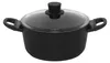 A black cooking pot with a clear glass lid and black handles, shown from a front-side angle against a white background. Náhled obrázku produktu
