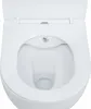 A close-up, front-facing view of a white ceramic toilet bowl with the lid up. Produktbild-Vorschau