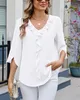 ASKSA Damen T-Shirt 3/4 aermel Rueschen Bluse V-Ausschnitt Produktbild-Vorschau 3