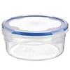 A clear, studio shot of a round, clear plastic food storage container with a blue sealing ring and clear lid. Anteprima dell’immagine prodotto