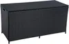 A black rattan storage box with a lid, shown from the front-left angle on a white background. Produktbild-Vorschau