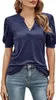 ASKSA Damen T-Shirt V-Ausschnitt PuffäRmel Kurzarm Basic Produktbild-Vorschau 1