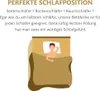 Illustration of a person sleeping in a bed with a blanket, accompanied by marketing text about sleep positions and a duvet. Produktbild-Vorschau