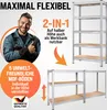 Marketing image showcasing a shelving unit with text overlays highlighting features and a person giving a thumbs up. Anteprima dell’immagine prodotto