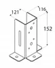 A technical drawing of a metal post anchor with dimensions indicated. Produktbild-Vorschau