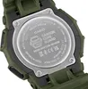 Close-up of the back of a green Casio G-Shock watch, showing the metal case back with engraved text and logos. Produktbild-Vorschau