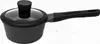 A black saucepan with a glass lid and a black handle is shown against a white background. Podgląd zdjęcia produktu