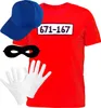 A collection of items for a costume, laid out on a white background. Produktbild-Vorschau