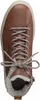 A top-down view of a brown leather boot with white fur lining and gray laces. Anteprima dell’immagine prodotto