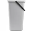 A gray plastic trash can with a black handle and lid, shown from the front against a white background. Produktbild-Vorschau