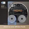 A robotic vacuum cleaner shown from the bottom, highlighting its cleaning brushes and mop pads. Produktbild-Vorschau
