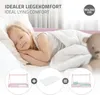 A young girl sleeping peacefully in a bed, with diagrams illustrating the product's components and dimensions. Náhľad obrázku produktu