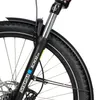 Close-up of a bicycle's front fork, wheel, and fender. Produktbild-Vorschau