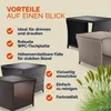 Marketing image showcasing outdoor furniture with feature callouts. Produktbild-Vorschau