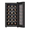 A black wine cooler with its door open, filled with wine bottles. Produktbild-Vorschau