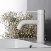 A white faucet is shown in a bathroom sink, with a bouquet of baby's breath flowers behind it. Náhled obrázku produktu