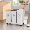 Relaxdays Mülleimer, 3 Fächer, 3x 12 l, Gestell mit Rollen, Produktbild-Vorschau 5