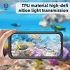 A hand holding a smartphone in a waterproof case, showing an underwater scene with fish and coral. Produktbild-Vorschau
