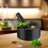 Relaxdays Mörser mit Stößel, Holzuntersetzer, Granit, HxD: Produktbild-Vorschau 2