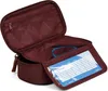 An open burgundy pencil case with a clear plastic sleeve containing a schedule and a blue ruler inside. Voir les images du produit