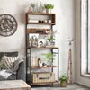 A living room scene with a couch, a large clock on the wall, and a multi-shelf storage unit filled with decorative items and books. Produktbild-Vorschau