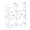 A technical drawing of a beige highboard with dimensions indicated. Produktbild-Vorschau