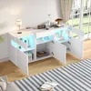 A white sideboard with LED lighting is shown in a room with a window and a rug. Produktbild-Vorschau
