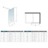 Diagrams and a table showing dimensions for shower enclosures. Produktbild-Vorschau