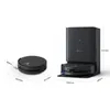 A size chart showing a robot vacuum cleaner and its charging station with dimensions indicated. Produktbild-Vorschau