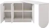A white cabinet with multiple shelves and doors, attached to a white desk surface that extends to the right. Podgląd zdjęcia produktu
