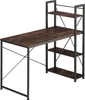 A computer desk with shelves against a white background. Voir les images du produit