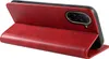 A red flip cover phone case is shown from a side angle, with the cover open. Produktbild-Vorschau
