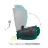 An illustration showing how a car seat folds for transport, with an arrow indicating the folding motion and a car icon with text below. Produktbild-Vorschau
