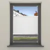 A white pleated blind is shown covering the lower part of a window, with a view of buildings and trees outside. Produktbild-Vorschau