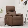 A brown fabric massage recliner chair is shown in a room with a floor lamp and a small table with a plant. Produktbild-Vorschau