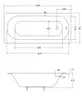 Technical drawing of a bathtub with dimensions and specifications. Produktbild-Vorschau