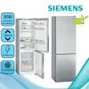 A collage of a Siemens refrigerator with its doors open and closed, along with information graphics. Produktbild-Vorschau
