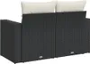 Rear view of a two-seater outdoor sofa with beige cushions. Produktbild-Vorschau