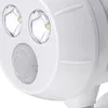 Close-up of a white outdoor motion-activated LED light fixture. Produktbild-Vorschau