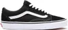 A side view of a black Vans Old Skool sneaker with a white side stripe and white laces, set against a white background. Voir les images du produit