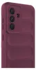 A close-up, angled view of a burgundy smartphone case with a textured design and a camera cutout. Produktbild-Vorschau