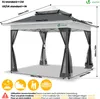 A diagram showing the dimensions and recommended usage of a gazebo. Voir les images du produit