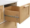 A close-up view of an open drawer in a wooden and white kommode, showing the drawer slides and the interior of the drawer. Podgląd zdjęcia produktu