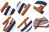 Collage of close-up shots of a striped deckchair, highlighting its wooden frame and construction. Produktbild-Vorschau
