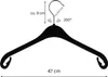 A black plastic hanger with dimensions and rotation indicated. Produktbild-Vorschau
